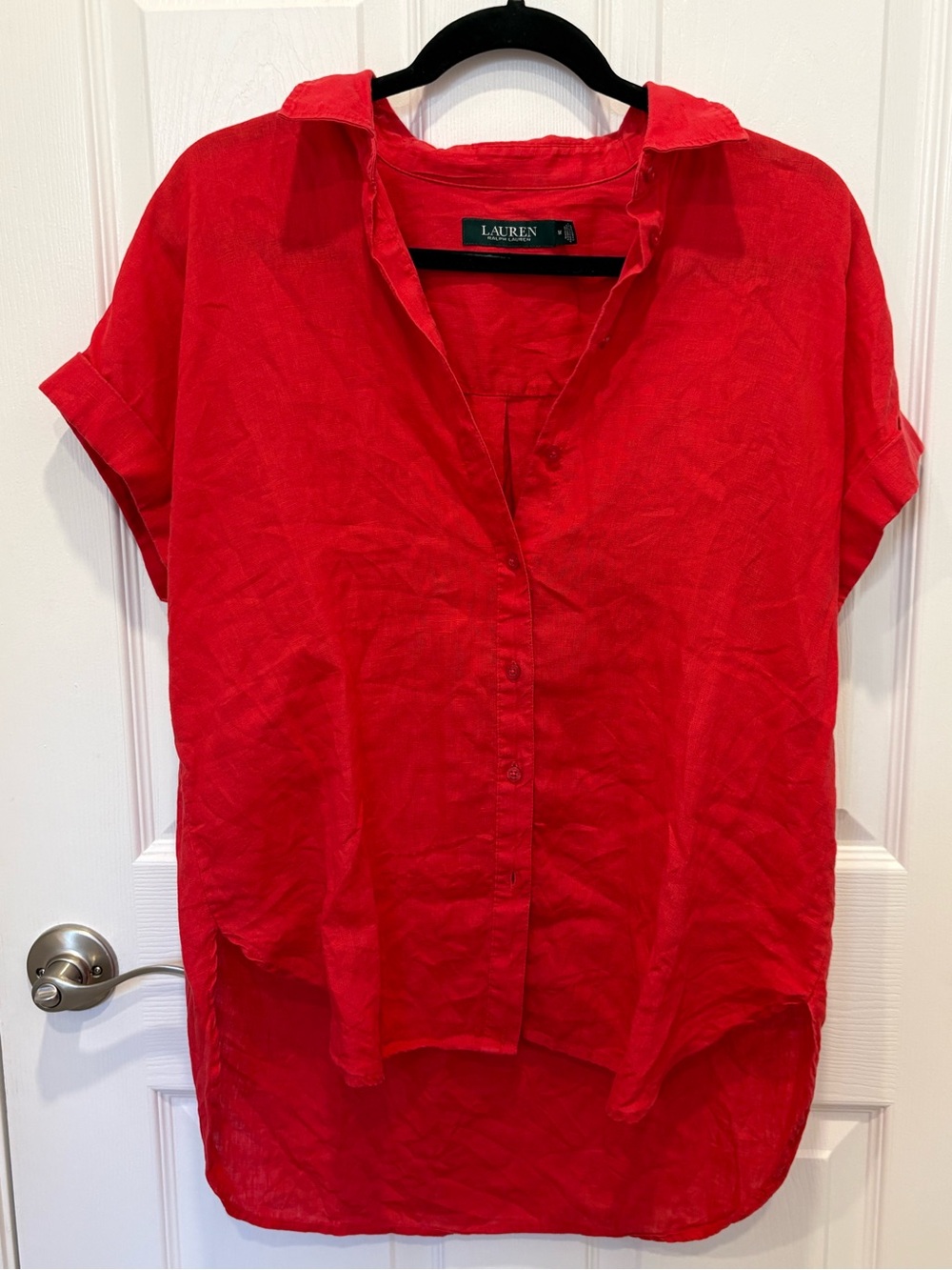 Ralph Lauren Red Button Front Linen Top #1052